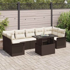 vidaXL Set di divani da giardino 8 pezzi con cuscini marroni in poly rattan