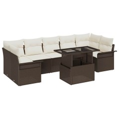 vidaXL Set di divani da giardino 8 pezzi con cuscini marroni in poly rattan