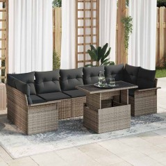 vidaXL Set Divano da Giardino 8 Pezzi con Cuscini Grigio in Rattan Sintetico