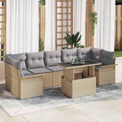 vidaXL Set da giardino 8 pezzi con cuscini beige in polyrattan