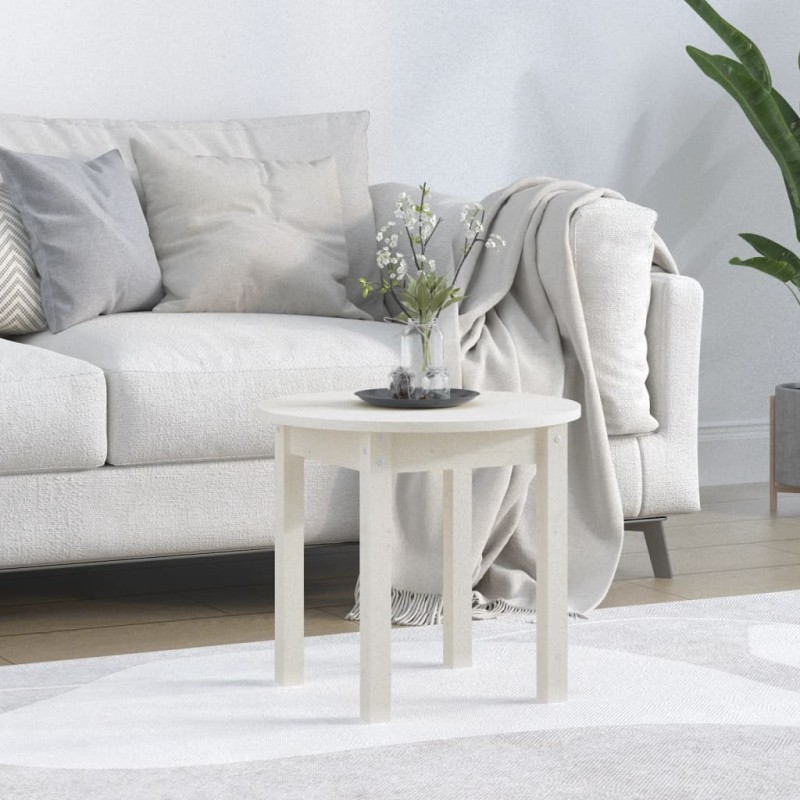 Tavolino da Salotto Bianco Ø 45x40 cm in Legno Massello di Pino Tavolino da Salotto Bianco Ø 45x40 cm in Legno Massello di Pino