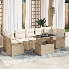 vidaXL Set divano da giardino 8 pezzi con cuscini beige in rattan sintetico