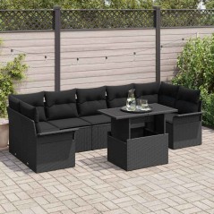 vidaXL Set da Giardino in 8 Pezzi con Cuscini in Rattan Sintetico Nero