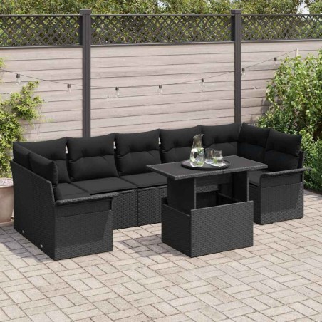 vidaXL Set da Giardino in 8 Pezzi con Cuscini in Rattan Sintetico Nero