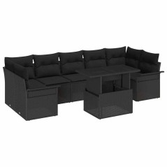 vidaXL Set da Giardino in 8 Pezzi con Cuscini in Rattan Sintetico Nero