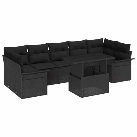 vidaXL Set da Giardino in 8 Pezzi con Cuscini in Rattan Sintetico Nero