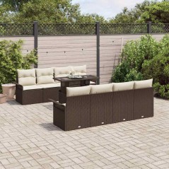 vidaXL Set di divani da giardino 9 pezzi con cuscini, Marrone, Rattan sintetico