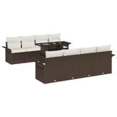 vidaXL Set di divani da giardino 9 pezzi con cuscini, Marrone, Rattan sintetico