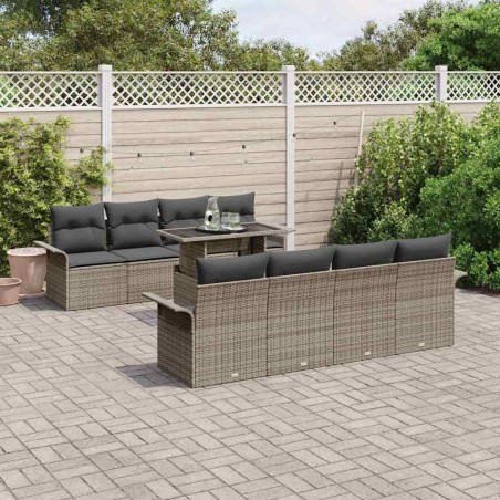 vidaXL Set di divani da giardino 7 pezzi con cuscini grigi in rattan sintetico.