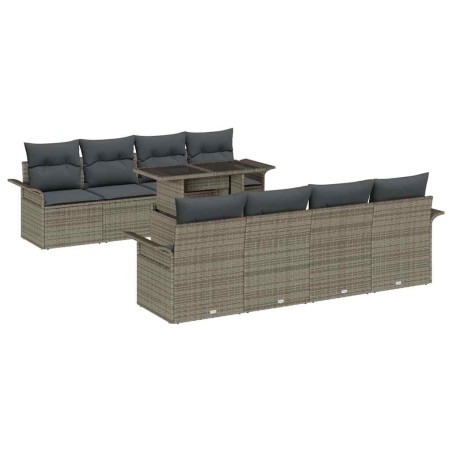 vidaXL Set di divani da giardino 7 pezzi con cuscini grigi in rattan sintetico.