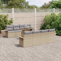 vidaXL Set di divani da giardino 7 pezzi con cuscini beige in poly rattan