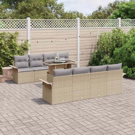 vidaXL Set di divani da giardino 7 pezzi con cuscini beige in poly rattan