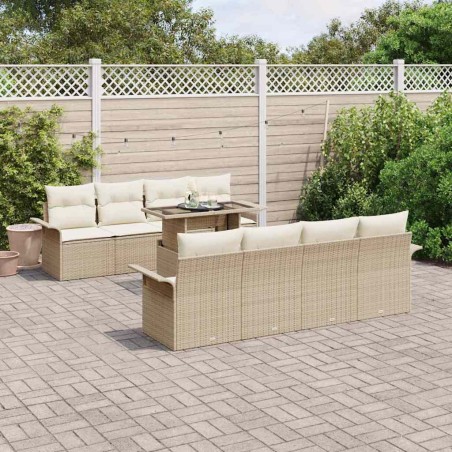 vidaXL Set di divano da giardino 9 pezzi con cuscini beige in rattan sintetico