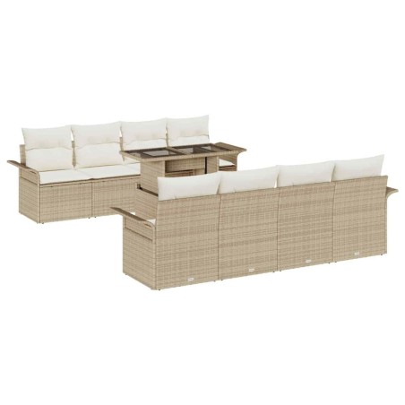 vidaXL Set di divano da giardino 9 pezzi con cuscini beige in rattan sintetico
