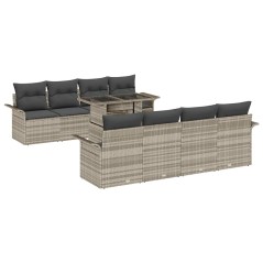 vidaXL Set da Giardino in 9 Pezzi con Cuscini Grigio Chiaro in Rattan Sintetico