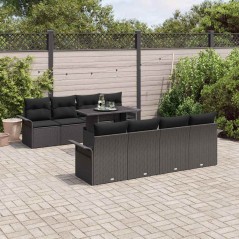 vidaXL Set da Giardino 9 Pezzi con Cuscini in Rattan Nero