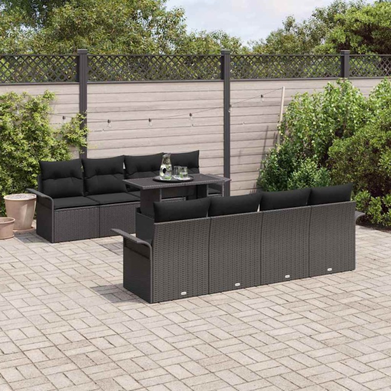 vidaXL Set da Giardino 9 Pezzi con Cuscini in Rattan Nero vidaXL Set da Giardino 9 Pezzi con Cuscini in Rattan Nero
