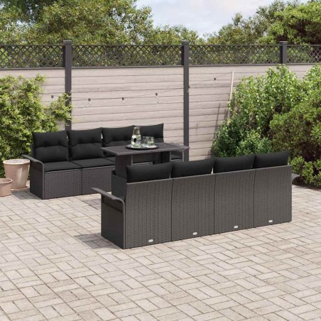 vidaXL Set da Giardino 9 Pezzi con Cuscini in Rattan Nero