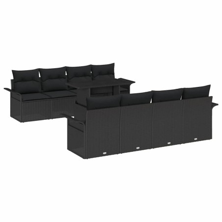 vidaXL Set da Giardino 9 Pezzi con Cuscini in Rattan Nero