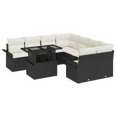 vidaXL Set di divani da giardino in rattan sintetico nero con 9 pezzi e cuscini