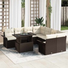 vidaXL Set da giardino in rattan sintetico da 9 pezzi con cuscini marroni