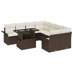 vidaXL Set da giardino in rattan sintetico da 9 pezzi con cuscini marroni