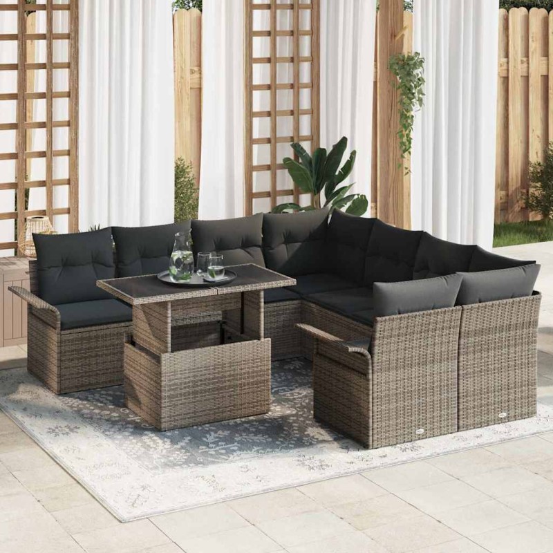 vidaXL Set Divano da Giardino 9 Pezzi con Cushion Grigio in Polyrattan vidaXL Set Divano da Giardino 9 Pezzi con Cushion Grigio in Polyrattan