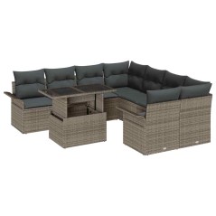 vidaXL Set Divano da Giardino 9 Pezzi con Cushion Grigio in Polyrattan
