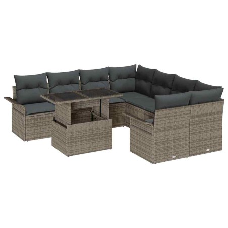 vidaXL Set Divano da Giardino 9 Pezzi con Cushion Grigio in Polyrattan