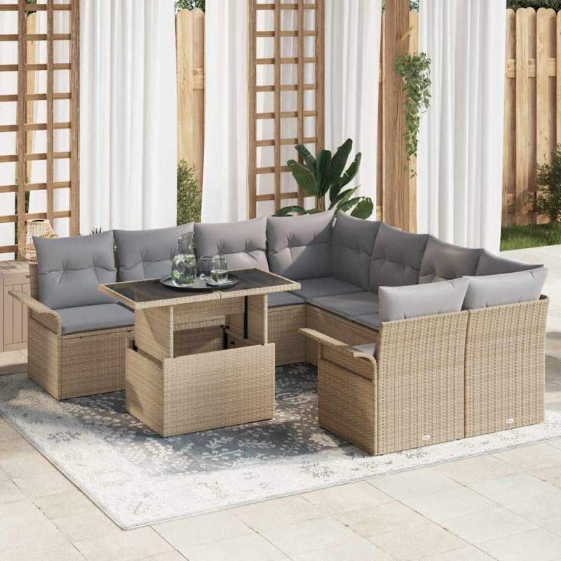 vidaXL Set di Sofà da Giardino 9 Pezzi con Cuscini Beige in Rattan Sintetico vidaXL Set di Sofà da Giardino 9 Pezzi con Cuscini Beige in Rattan Sintetico