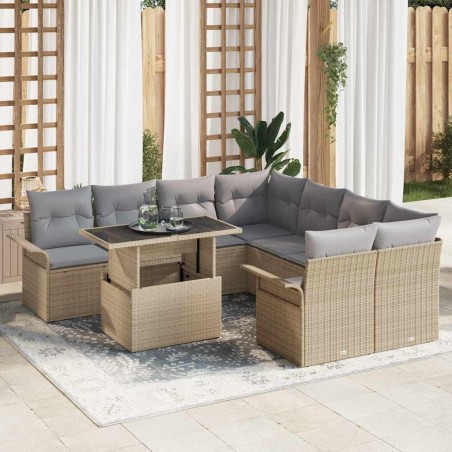 vidaXL Set di Sofà da Giardino 9 Pezzi con Cuscini Beige in Rattan Sintetico