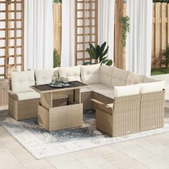 vidaXL Set da Giardino 9 Pezzi con Cuscini Beige in Rattan Sintetico