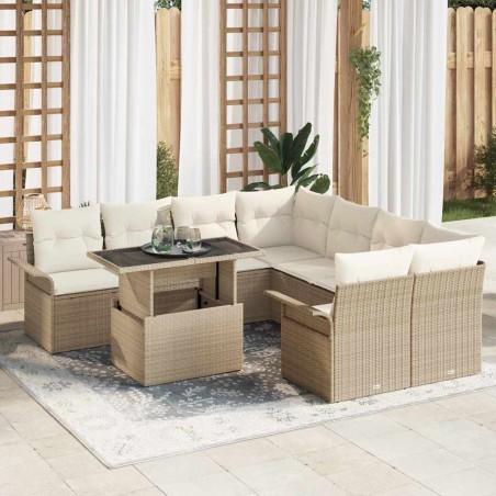 vidaXL Set da Giardino 9 Pezzi con Cuscini Beige in Rattan Sintetico