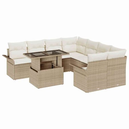 vidaXL Set da Giardino 9 Pezzi con Cuscini Beige in Rattan Sintetico