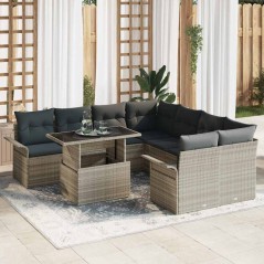 vidaXL Set giardino 9 pezzi con cuscini grigio chiaro in rattan