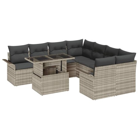 vidaXL Set giardino 9 pezzi con cuscini grigio chiaro in rattan