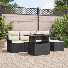 vidaXL Set di Sofà da Giardino 6 Pezzi con Cuscini Neri in Rattan Sintetico