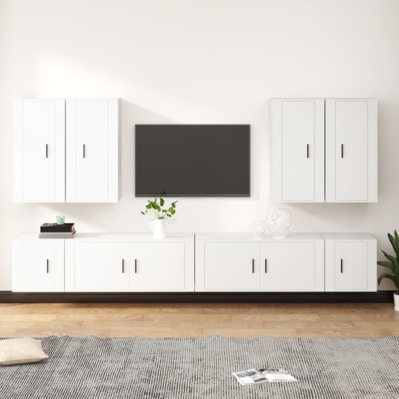 Set Mobili Porta TV 8pz Bianco in Legno Multistrato Set Mobili Porta TV 8pz Bianco in Legno Multistrato
