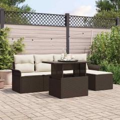 vidaXL Set di divani da giardino 6 pezzi con cuscini marrone in poly rattan