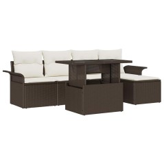 vidaXL Set di divani da giardino 6 pezzi con cuscini marrone in poly rattan