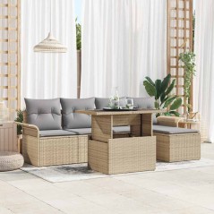 vidaXL Set divano da giardino 6 pezzi con cuscini beige in rattan polimerico.