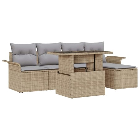 vidaXL Set divano da giardino 6 pezzi con cuscini beige in rattan polimerico.