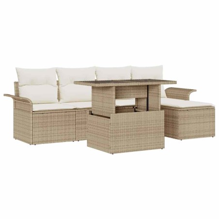 vidaXL Set da Giardino in 6 Pezzi con Cuscini Beige in Rattan Sintetico