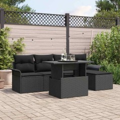 vidaXL Set da Giardino a 6 Pezzi con Cuscini in Rattan Nero di