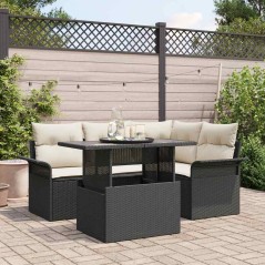 vidaXL Set da Giardino di 5 Pezzi con Cuscini Rattan Polietileno Nero