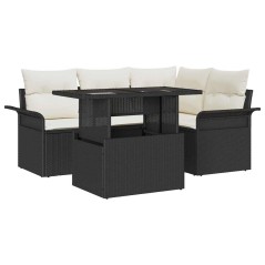 vidaXL Set da Giardino di 5 Pezzi con Cuscini Rattan Polietileno Nero