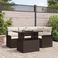 vidaXL Set Divano da Giardino 5 Pezzi con Cuscini Marrone Rattan