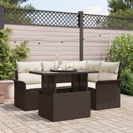 vidaXL Set Divano da Giardino 5 Pezzi con Cuscini Marrone Rattan