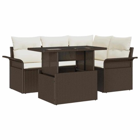 vidaXL Set Divano da Giardino 5 Pezzi con Cuscini Marrone Rattan