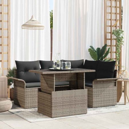 vidaXL Set di 5 Divani da Giardino con Cuscini Grigio Rattan Sintetico